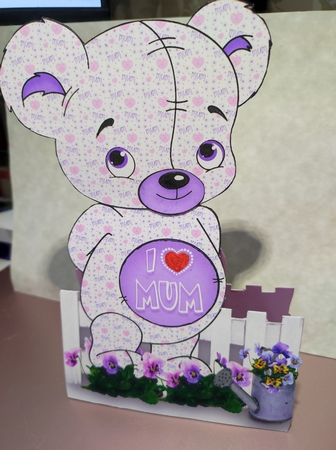 Teddy Bear Mischief A Frame  Mothers day Card - Purple by marie nowell