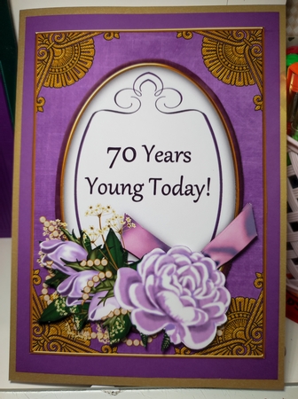 Lilac Rose 70 Years Young 7x5in Oval Decoupage Topper by marie nowell