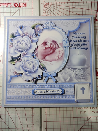 CHRISTENING BOY TOES & ROSES Blue 7.5 Decoupage & Insert Kit by marie nowell