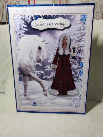 Winter birthday or Christmas - White horse, Lady with lamp by marie nowell