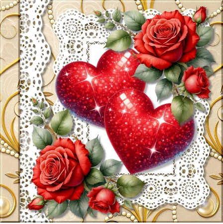 Red Roses Floral Corners & Borders by Marijke Kok