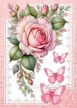 Pink Roses Floral Corners & Borders by Marijke Kok
