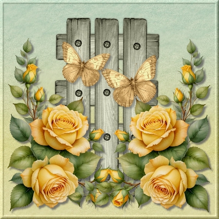 Yellow Roses Floral Corners & Borders by Marijke Kok