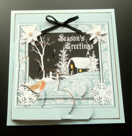 Snowy Night Seasons Greetings Corner Stacke Card topper by Marijke Kok
