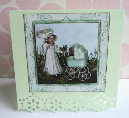 Little Girl with Her Pram Decoupage by Marijke Kok