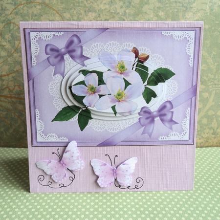 A5 Clematis Spray on Lace Oval Pyramage Topper by Marijke Kok