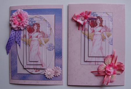 Vintage Girl Ladies Card in Pink 2 Card Sheet by Marijke Kok