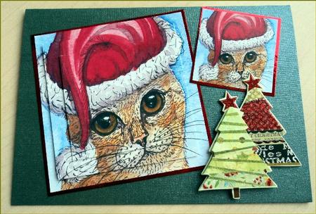 Ginger Cat in Her Holiday Hat Square Stacker & Gift Tag by Marijke Kok