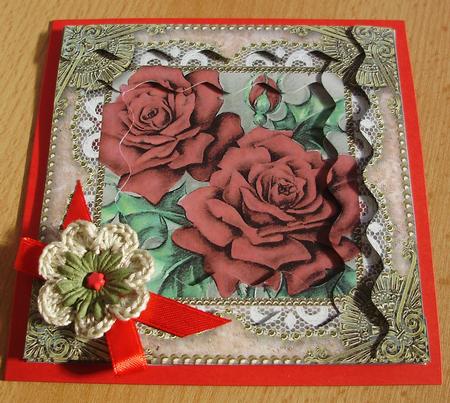 Red Roses Spiral Wavy Edge Stacker Card Front by Marijke Kok
