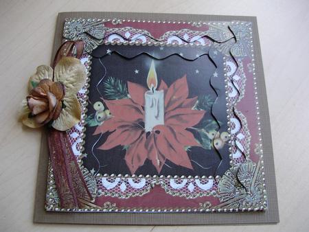 Christmas Candle Bouquet 2 Spiral Wavy Edge Card Front by Marijke Kok