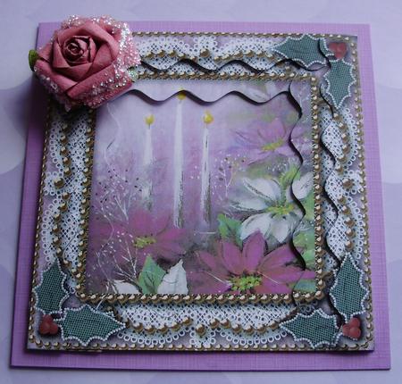 Pink Poinsettias 2 Spiral Wavy Edge Stacker Card Front by Marijke Kok