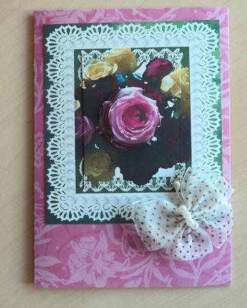 Marijke's Roses with Lace & Pearls Pyramid Card Front by Marijke Kok
