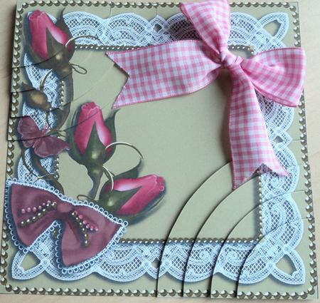 Biscuit Pink Rose Sprays 6inch Duo Corner Stacker Card Front by Marijke Kok