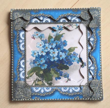 Forget Me Knots Spiral Wavy Edge Stacker Card Front by Marijke Kok