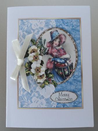 Lady in a Bonnet with Christmas Roses - Card Front by Marijke Kok