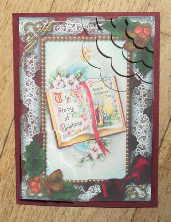 Christmas Book Holly 7x5inch Scalloped Duo Corner Stacker by Marijke Kok