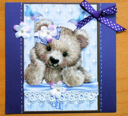 Fuzzy Bear with Purple Bow by Marijke Kok