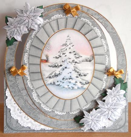 Silver Snow Tree Oval Over 3D Mini Card Kit by Marijke Kok