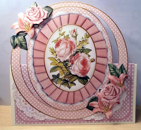 Pink Roses Mix Oval Over 3D Mini Card Kit by Marijke Kok
