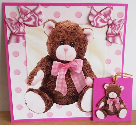 Big Cuddly Brown Bear with Bows 8x8 by Marijke Kok