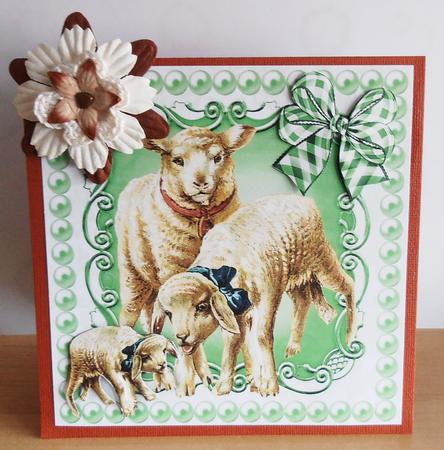 Vintage Playful Little Lambs in Pearl Frame 8x8 by Marijke Kok