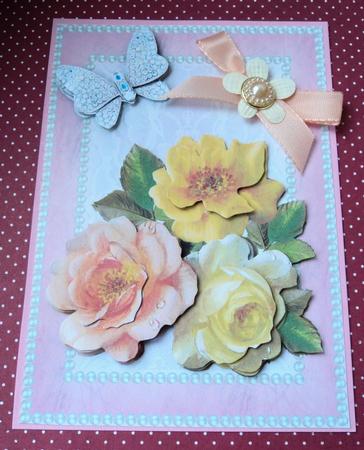 Summer Roses in Pearl Edged Frame & Diamond Butterfly by Marijke Kok