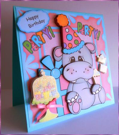 Cute Hippo with Party Hat 8x8 Mini Kit by Marijke Kok