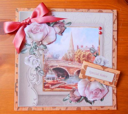 Town Bridge Over the River Card with Decoupage by Marijke Kok