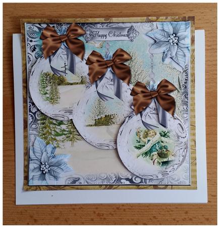 Beautiful Silver Christmas Baubles Card Front Kit by Marijke Kok