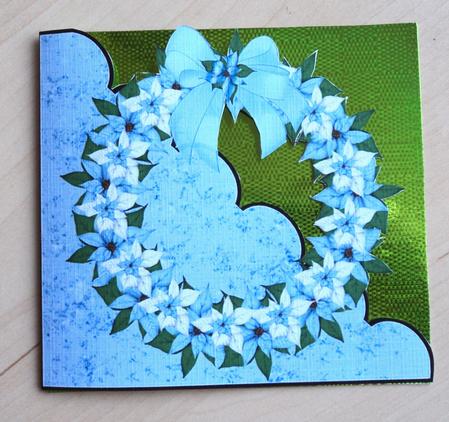 Blue and White Poinsettia Wreath Cut and Fold by Marijke Kok
