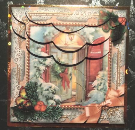 Christmas Door Holly 5in Top N Bottom Round Scallop Stacker by Marijke Kok