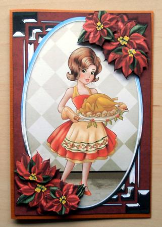 Vintage Christmas Dinner is Ready Card Front & Poinsettia 1 by Marijke Kok
