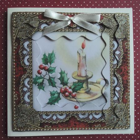 Christmas Candle 2a Spiral Wavy Edge Stacker Card Front by Marijke Kok