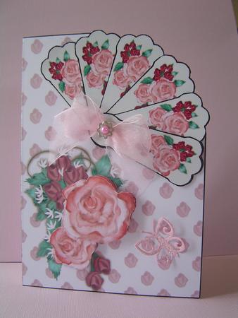 Fan Card - Pink Roses by Marilyn Clarke