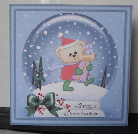 Xmas Teddy Snowglobe Cut and Fold Card by MMarilyn WillsonWillson