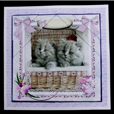 Twin Kitties in a Basket Mini Kit by Maz Kfk