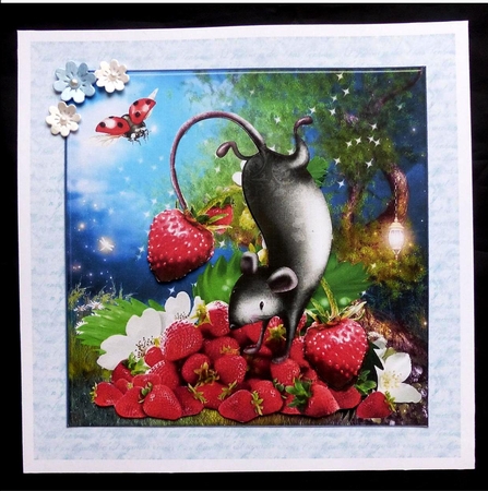 Strawberry Mouse 6 x 6 Topper with Decoupage by Maz Kfk