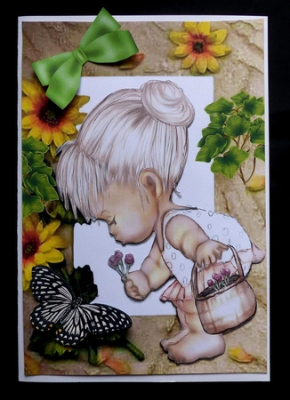 Little Girl in Sunflower Frame with Butterfly by Maz Kfk