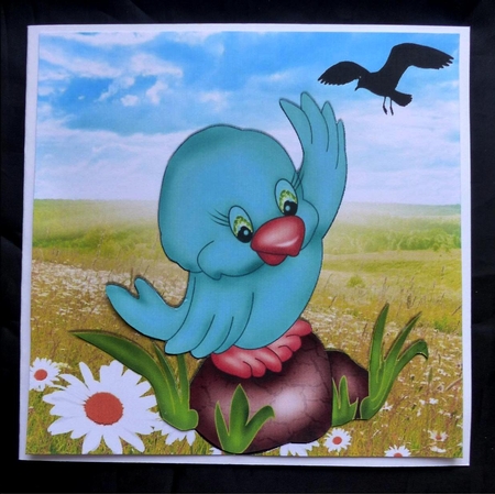 Hello Mr Seagull, Cute Turq Bird with Daisies 8x8 by Maz Kfk