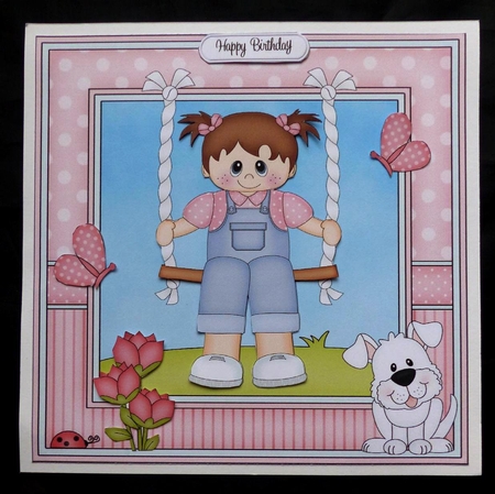 8 x 8 Cute Little Toddler is Swinging High Mini Kit with 3d Decoupage by Maz Kfk