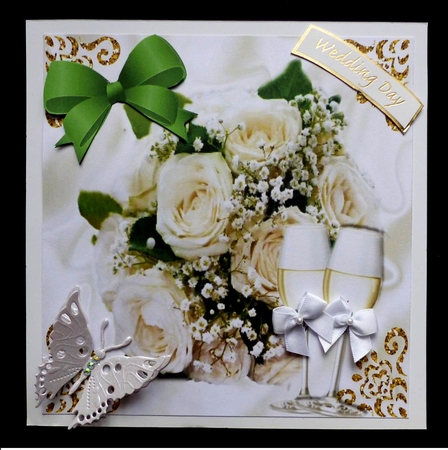 Cream roses, and white wine with bow 8x8 by Maz Kfk