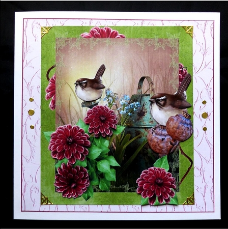 Autum Birds & Mums Topper with Decoupage by Maz Kfk