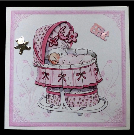 New Baby Decoupage - Baby Bassinet - Pink by Maz Kfk