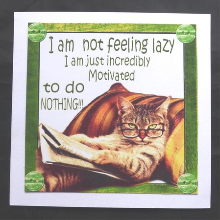 Lazy cat in armchair not motivated (green) 8x8 by Maz Kfk