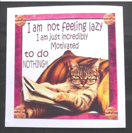 Lazy cat in armchair not motivated (pink) 8x8 by Maz Kfk