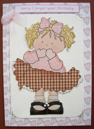 Belated Birthday Card Cute Little Girl, Ink Saver and Backing Paper by Maz Kfk