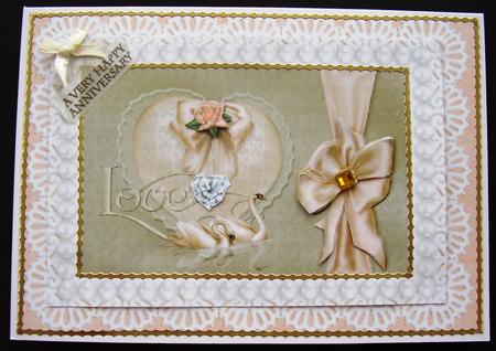 Peach Ribbon Love Bird Swans - Diamond Heart Lace & Pearls by Maz Kfk