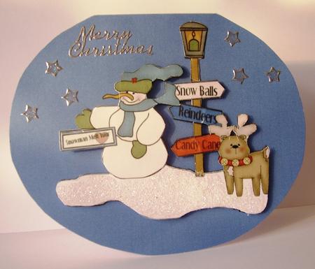Cute Christmas Scene Wobble Card with Decoupage Elements by Maz Kfk