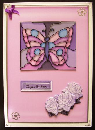 Stained Glass Butterfly with Pink Roses by Maz Kfk