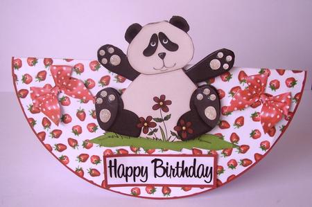 Thank You / Birthday Wobble Card - Panda Bear & Strawberries by Maz Kfk
